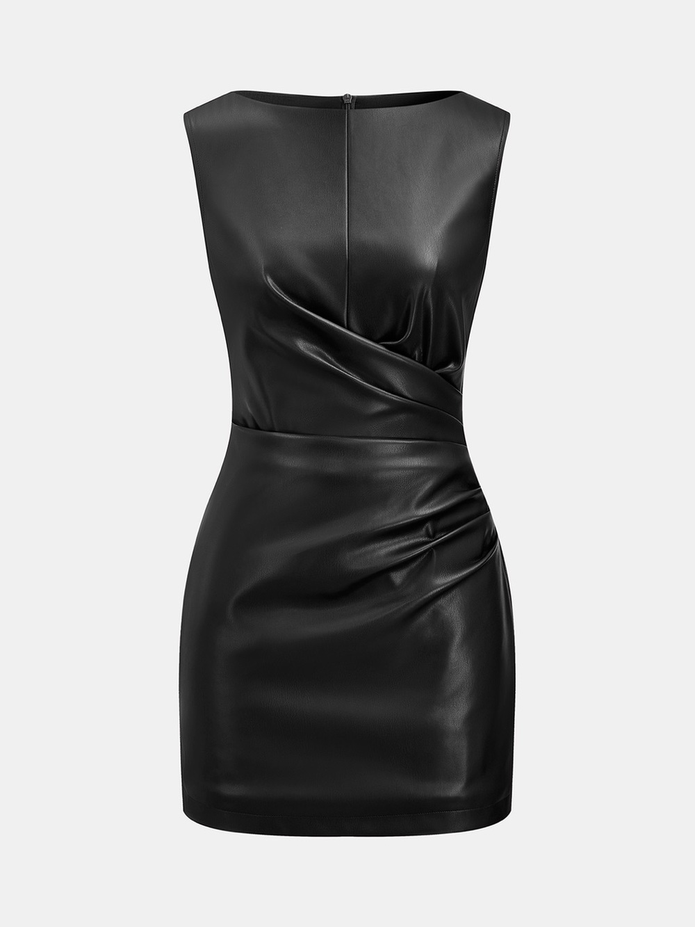 Commense Faux Leather Waist Ruched Dress